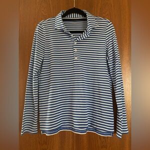 Renwick Women’s Striped Pima Royal Blue and White Shirt NEW
